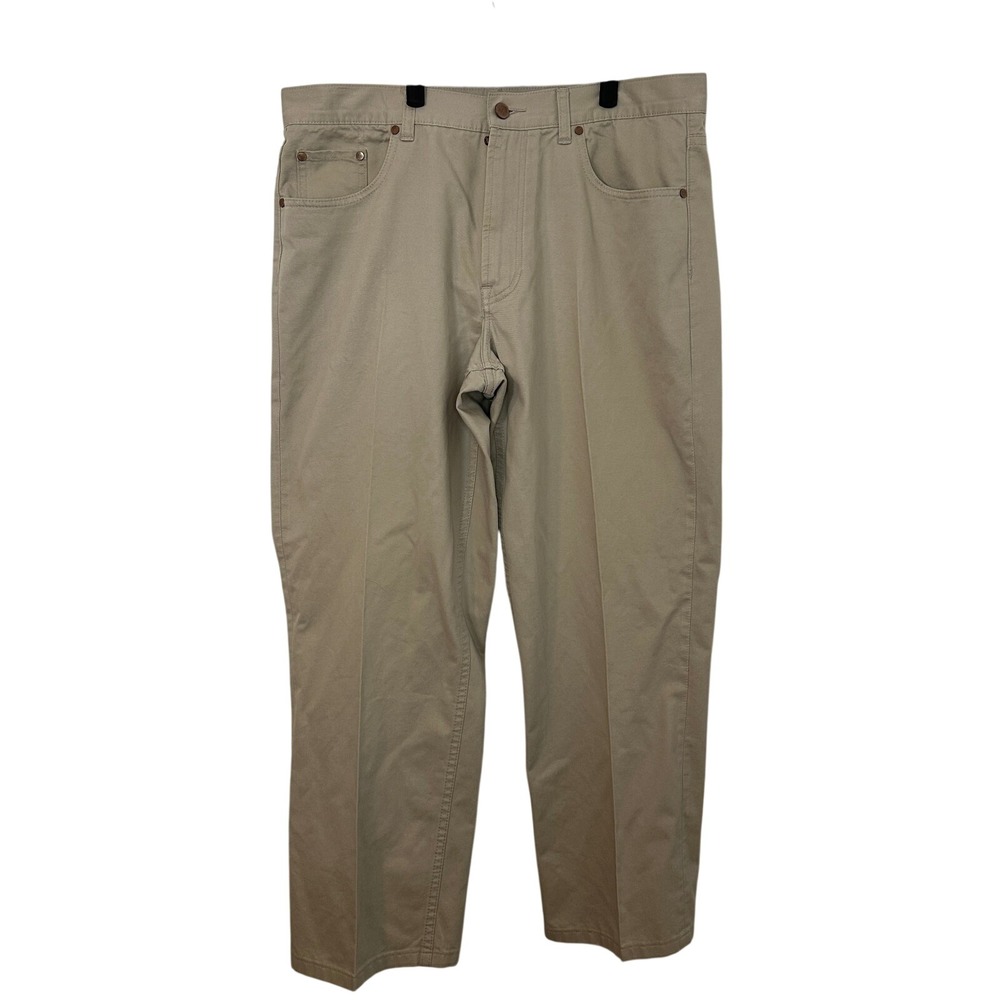 Faconnable Mens 38R Khaki Chino Pants 100% Cotton Straight Leg 5-Pocket Trousers